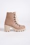 Emma Lace-Up Zippered Orthopedic Sole Heeled Suede Women's Boots - Tan - 6