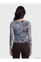 Özmarka New Season Blue Tie-Dye Patterned Gathered Blouse - 4