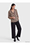 Vizyon New Season Brown V-Neck Leopard Patterned Blouse - 2