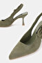 Women's Green Suede Genuine Leather Medium Heel Open Back Shoes, Size 35-41 - 3