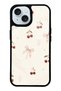 iPhone 15 Glossy Phone Case with Cherry Pearl Lace Design