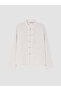 Özmarka New Season Ecru Judge Collar Striped Linen Look Women's Shirt - 5
