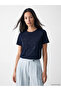 Özmarka New Season Navy Blue Crew Neck Sequined Blouse