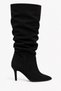 Zinnia Women's Black Suede Bellows Pointed Toe Thin Heel Below the Knee Gathered Slouchy Boots 9 cm Heel - 2