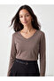 Lcw Everyday Brown V-Neck 100% Cotton Women's Bodysuit