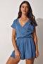 Wrap Collar Short Knitted Jumpsuit with Shorts Lub0026 Indigo Blue - 3
