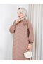 Knitted Dress with Roses on the Chest, Tan - 5