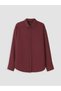 Özmarka New Season Burgundy Oversize Poplin Women's Shirt - 5