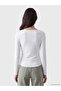 Özmarka New Season White Crew Neck Gathered Blouse - 4