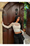White Lined Tulle Crop Top - 2