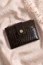 Snap Fastener Crocodile Pattern Bitter Brown Wallet - 2