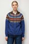 Women's Hooded Robe Jacquard Wool Cardigan Blue