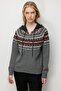 Women's Hooded Robe Jacquard Wool Cardigan Smoked - 4