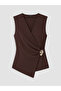 Özmarka New Season Brown Double-Breasted Collared Gathered Blouse - 5
