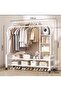 White Heavy Duty Double Pole Garment Rack with 2Tier Shelves-150 cm - MultiFunctional Clothes Trolley - 3