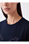 Özmarka New Season Navy Blue Crew Neck Sequined Blouse - 3