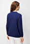 Women's Crew Neck Front Buttoned Knitwear Cardigan Navy Blue - 5