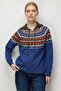 Women's Hooded Robe Jacquard Wool Cardigan Blue - 3