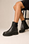 Women's Black Genuine Leather Elastic Non-Slip Boots - 2