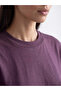 Lcw Everyday Soft Touch Oversize Women's T-Shirt with Plum Stripe Detail - 3