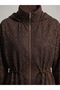 Stone Printed Hooded Drawstring Waist Zippered Coat 10720 - 6