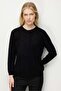 Women's Crew Neck Front Buttoned Knitwear Cardigan Black - 2