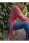 Özmarka New Season Burgundy Shirt Collar Striped Blouse - 4