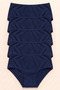 High Waist Bikini Panties 5-Piece Cotton Navy Blue Women's Set