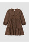 Özmarka New Season Brown Baby Collar Leopard Patterned Baby Girl Dress - 2