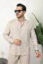Men's Oversize Linen Shirt with Elastic Waist and Buttons, Two-Piece Set - 2
