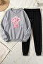 Unisex Design Printed Crew Neck Sweatshirt - 2-Piece Tracksuit Set