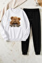 Unisex Surprise Bear Design Printed Crew Neck Sweatshirt - 2-Piece Tracksuit Set