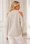 Women's Turtleneck Long Sleeve Ribbed Detailed Off-Shoulder Mink Knitwear Sweater - 3