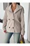 Double Breasted Collar Short Trench Coat - 4