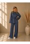 Women's Lace-Up Waist Casual Blouse and Wide-Leg Pants Two-Piece Set (Comfortable Fit)