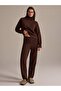 Women's Brown Turtleneck Oversize Knitwear Sweater Elastic Waist Pants Top and Bottom Set - 2