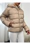 Women's Beige Inflatable Puffer Coat with Zipper for Winter - 5