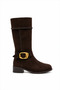 Mirella Brown Suede Women's Stylish and Comfortable Below-The-Knee Boots with Buckle Detail - 3