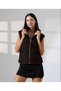 Women's Brown Knitwear Collar Detailed Zipper Closure Lined Boucle Vest Zero Sleeve Padded Shoulders