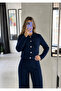 Knitwear Belted Buttoned Blouse Trouser Set - 6