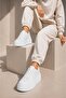 Women's 5 cm Heeled, Thick Platform Sole, Stylish, Lace-Up Sneaker White - 3
