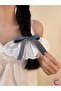 Gingham Ribbon White Lace Bow Automatic Hair Clip - Elegant Vintage Clip-On Hairpin - 6