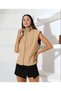 Women's Camel Knitwear Collar Detailed Zipper Closure Lined Boucle Vest Padded Zero Sleeve Shoulder Short Length - 8
