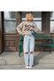 Crew Neck Bonjour Text Detailed Oversize Long Sleeve Soft Textured Knitwear Sweater Aw26Kz00022 - 4