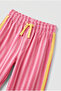 Girl's Cat Printed Pink School Sweatshirt and Striped Wide-Leg Sweatpants Set - 2