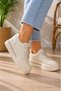 Women's 5 cm Thick Sole Sneaker with Glitter Detail Casual Sports Shoes - Ecru - 2