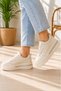 Women's 5 cm Thick Sole Sneaker with Glitter Detail Casual Sports Shoes - Ecru - 3
