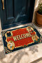 Welcome Written Circus Themed Decorative Doormat, Animal Portrait Cat Duck Giraffe Greyhound Patterned Non-Slip Base Door Mat