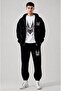 Men's Printed Oversize Zipper Hooded Sweatshirt, Crew Neck T-Shirt and Rubber Cuff Sweatpants Three-Piece Set
