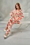 Women's Floral Patterned Satin Long Sleeve Pajama Set with Shirt Sakura & V-Neck Dowry Satin Pajamas, Bridal Pajamas - 3